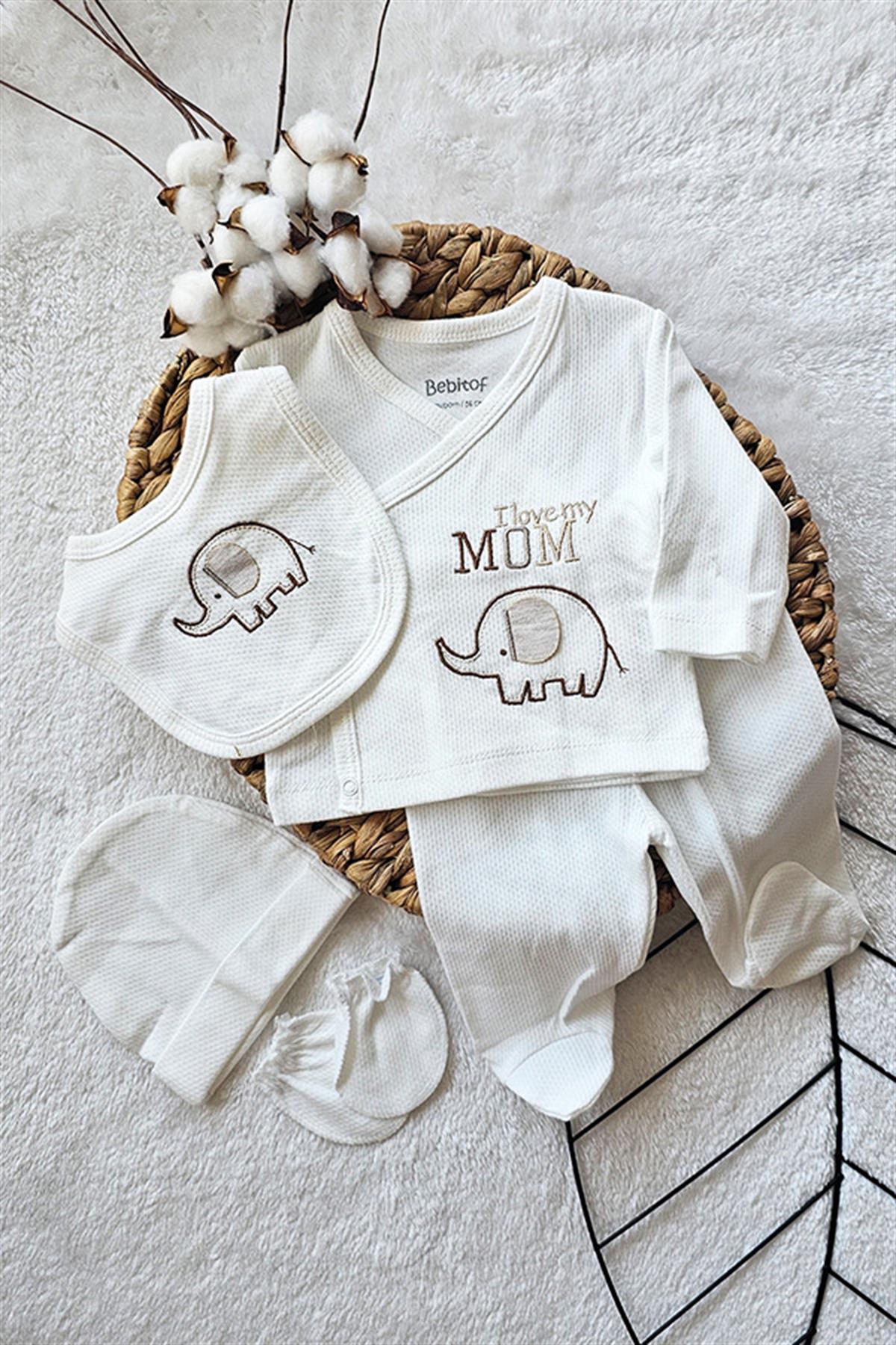 %100 Pamuklu, Elephant Konseptli Yenidoğan 5 Parça Hastane Çıkışı Seti