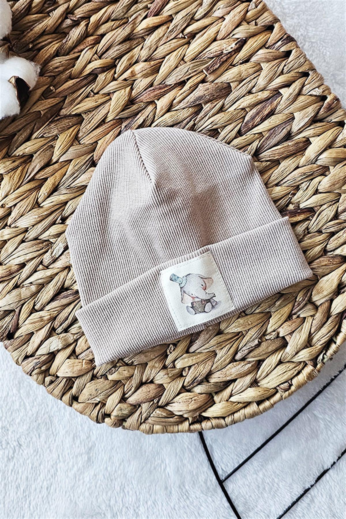 Bej Renkli, %100 Pamuklu Bebek Ribana Bere