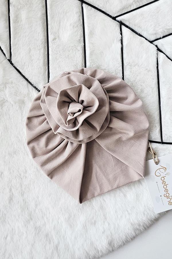 Bej Renkli Bebek Çiçek Bone