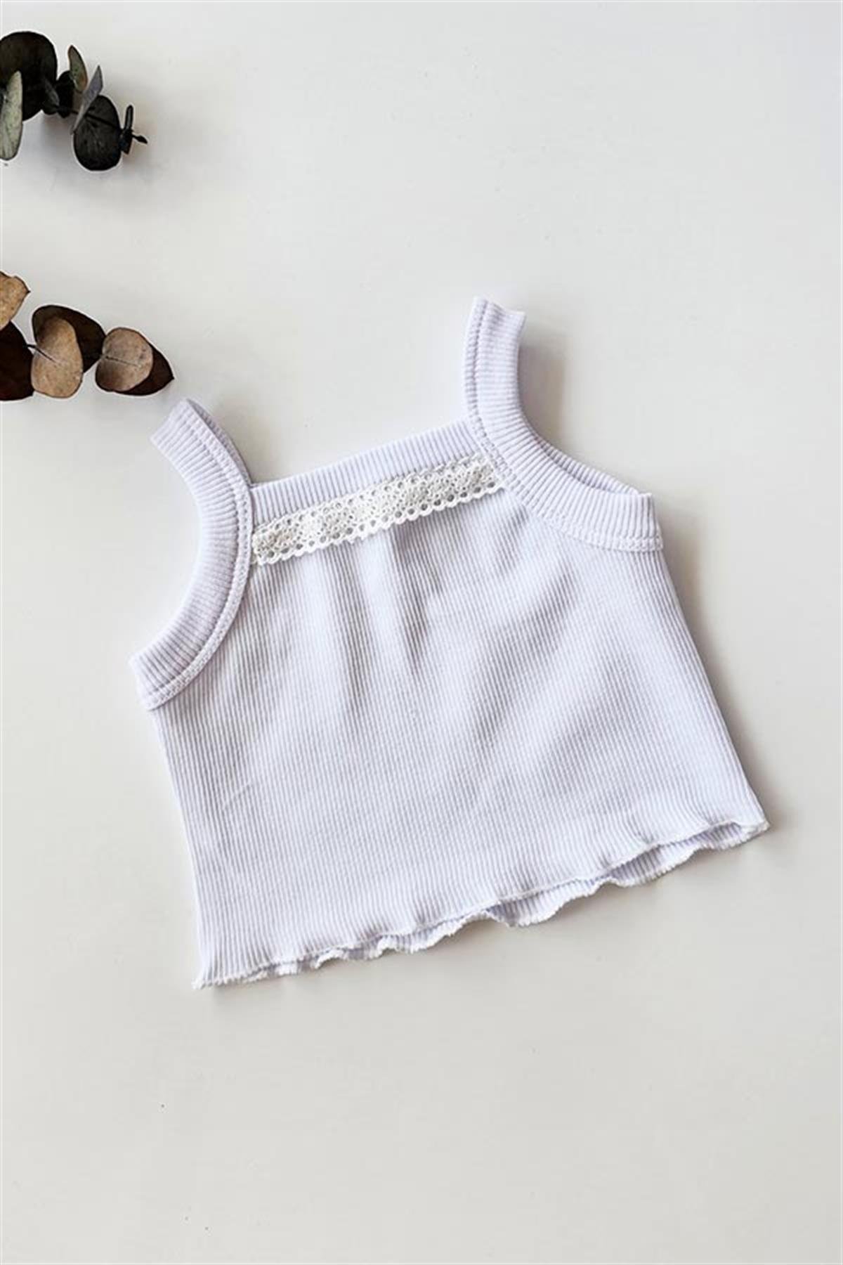 Beyaz Renkli Kız Bebek ve Çocuk Askılı Crop