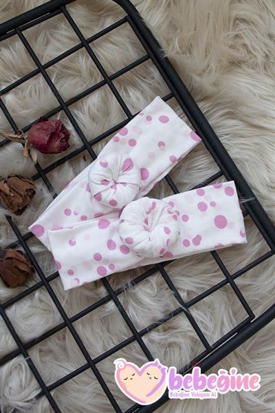 Beyaz Renkli Pembe Puanlı Donut Bandana