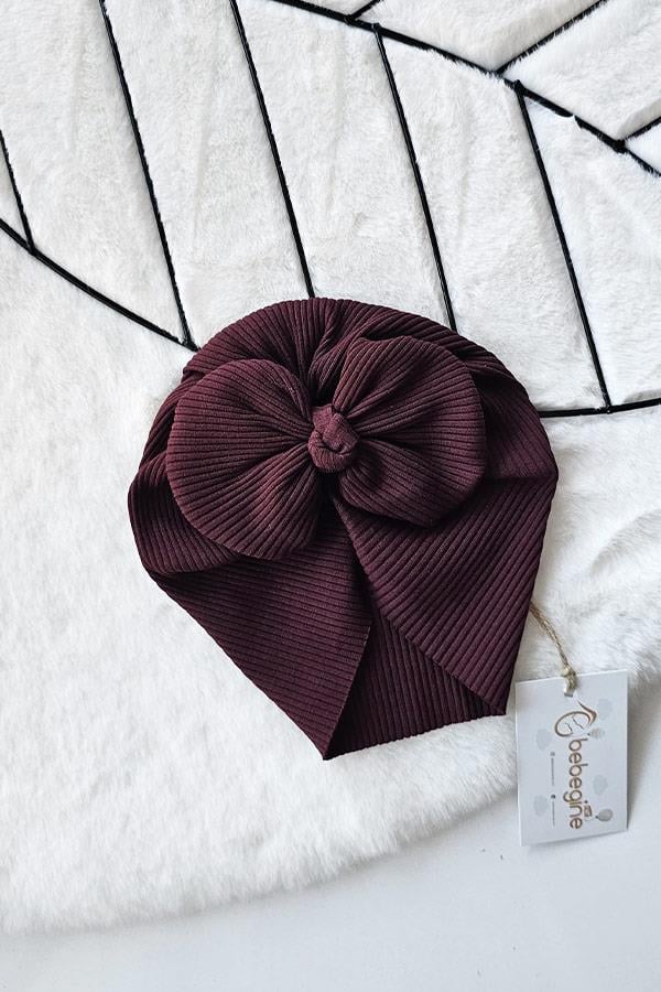 Bordo Renkli Fitilli  Tek Kat Bebek Düğüm Fiyonk Bone