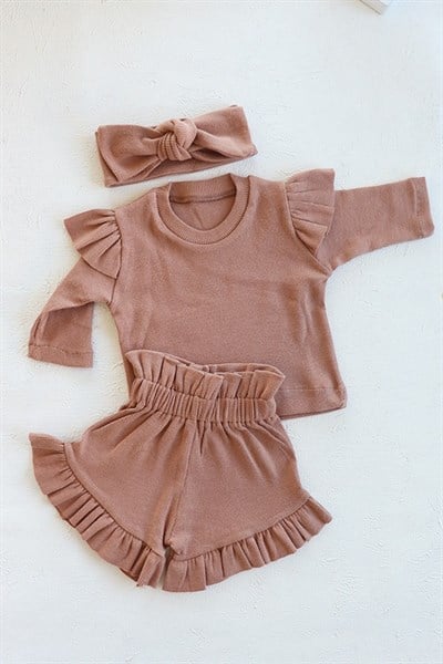 Camel Renkli Kız Bebek 3'lü Takım