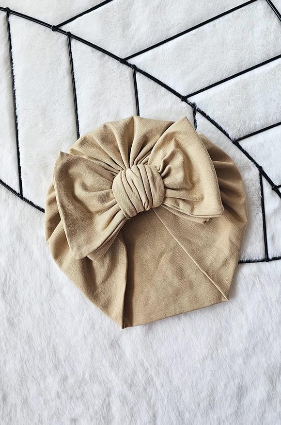 Camel Renkli Kız Bebek Fiyonk Bone