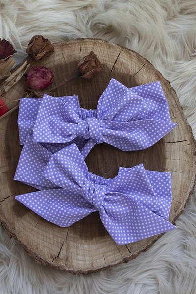 Eflatun Renkli Beyaz Puanlı Fiyonk Bandana