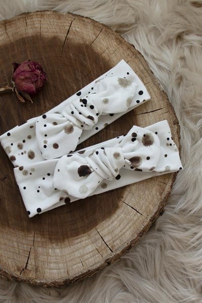 Ekru Renkli Kahve Benekli Bebek Tavşan Kulak Bandana