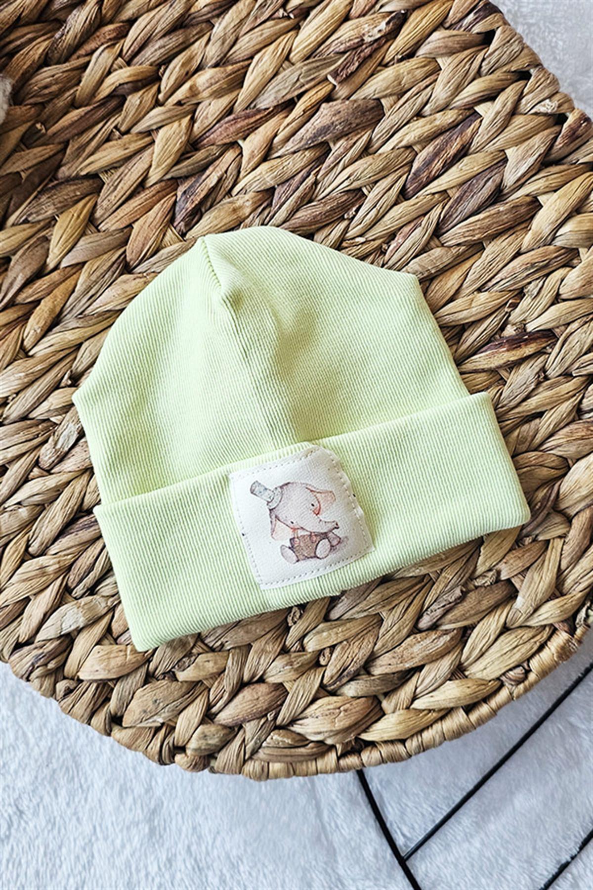 Fıstık Renkli, %100 Pamuklu Bebek Ribana Bere