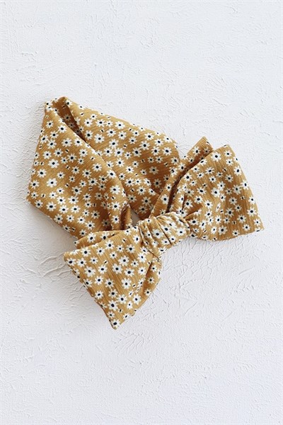 Hardal Papatya Desenli Büyük Fiyonk Fisto Bandana
