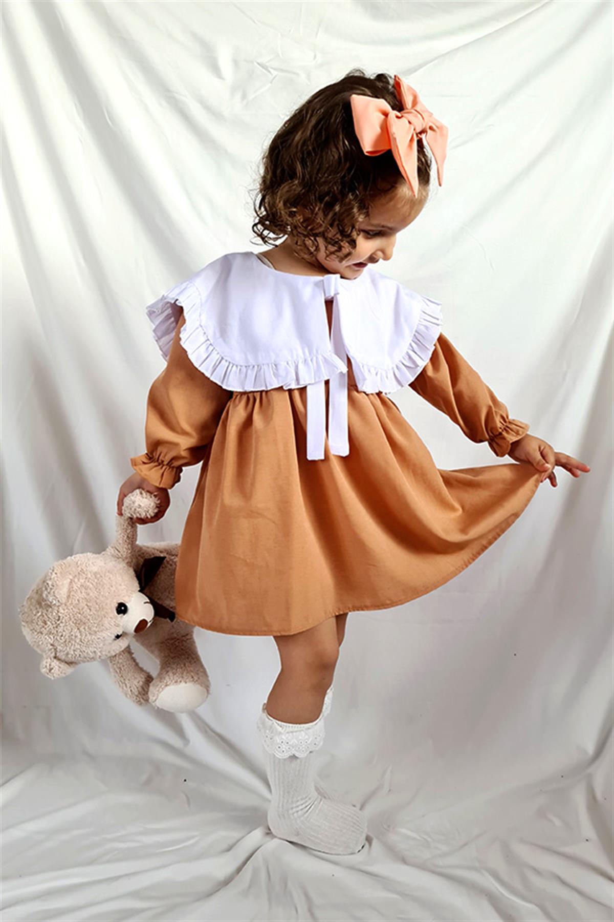 Kahve Renkli, Bandanalı Kız Bebek Bella Elbise