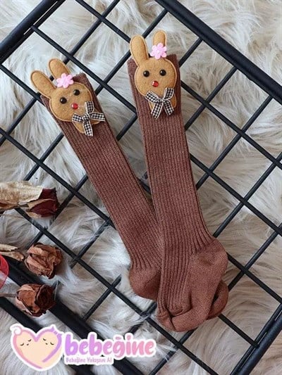 Kahve Renkli Tavşan Figürlü Bebek Dizaltı Çorap