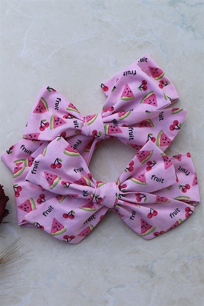 Karpuz ve Kiraz Motifli Bebek Fiyonk Bandana