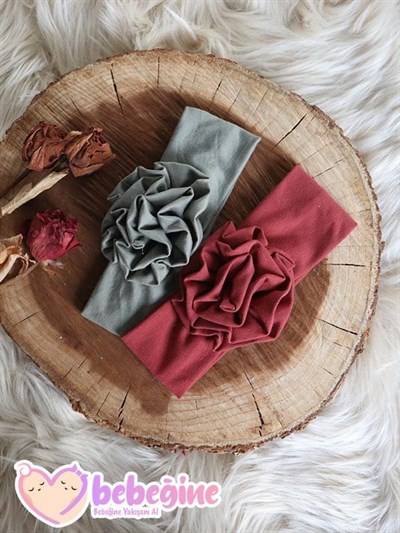 Kiremit – Haki Yeşil Renkli Bebek Çiçek Bandana Takım (0-6 Ay)