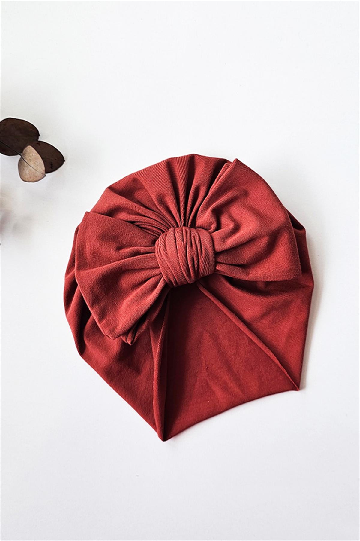 Kiremit Renkli Kız Bebek Tek Kat Fiyonk Bone