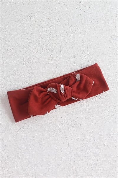 Kiremit Renkli Yaprak Desenli Bebek Tavşan Kulak Bandana