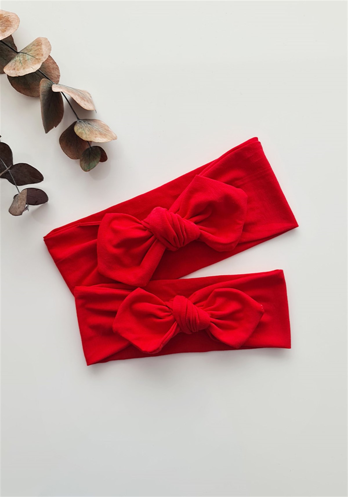Kırmızı Renk Anne-Bebek Tavşan Kulak Bandana