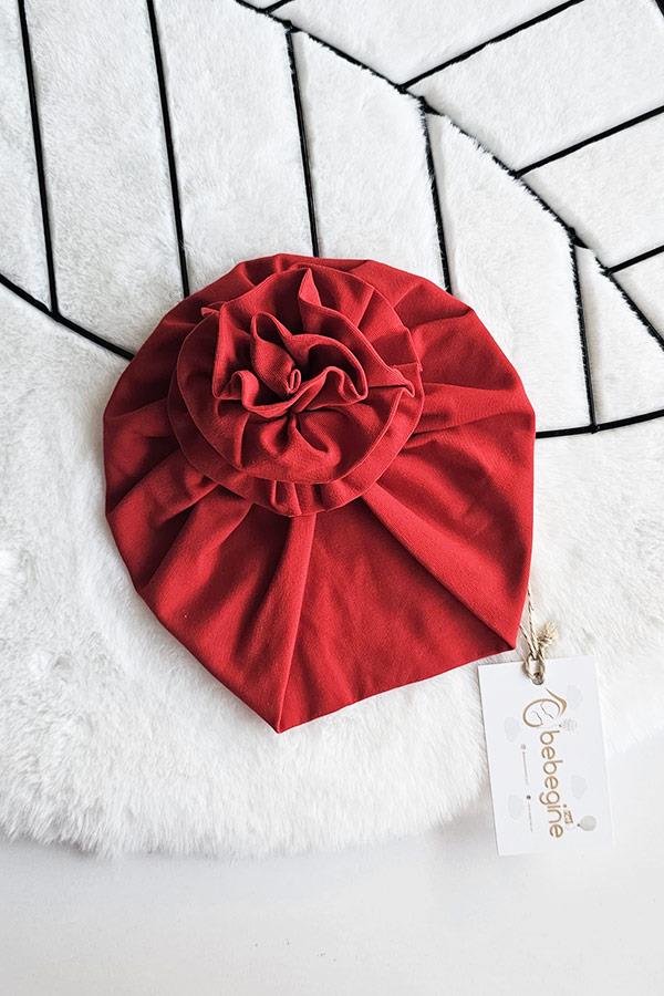 Kırmızı Renkli Bebek Çiçek Bone