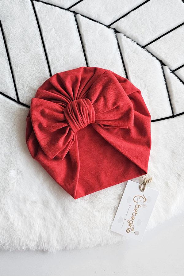 Kırmızı Renkli Kız Bebek Fiyonk Bone