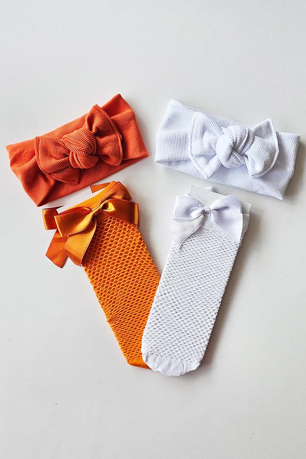 Kız Bebek File Çorap Ribana Bandana Set 2