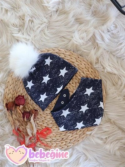 Koyu Laci Ponponlu Bebek Penye Bere – Boyunluk Takım