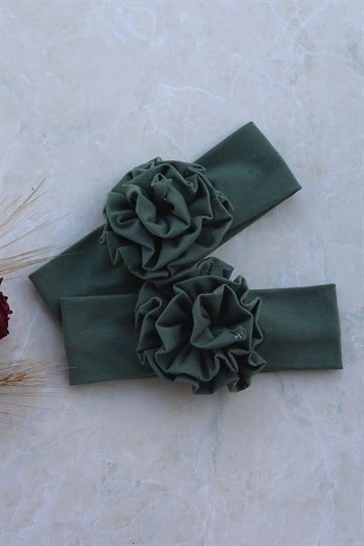 Koyu Yeşil Renkli Çiçek Bandana