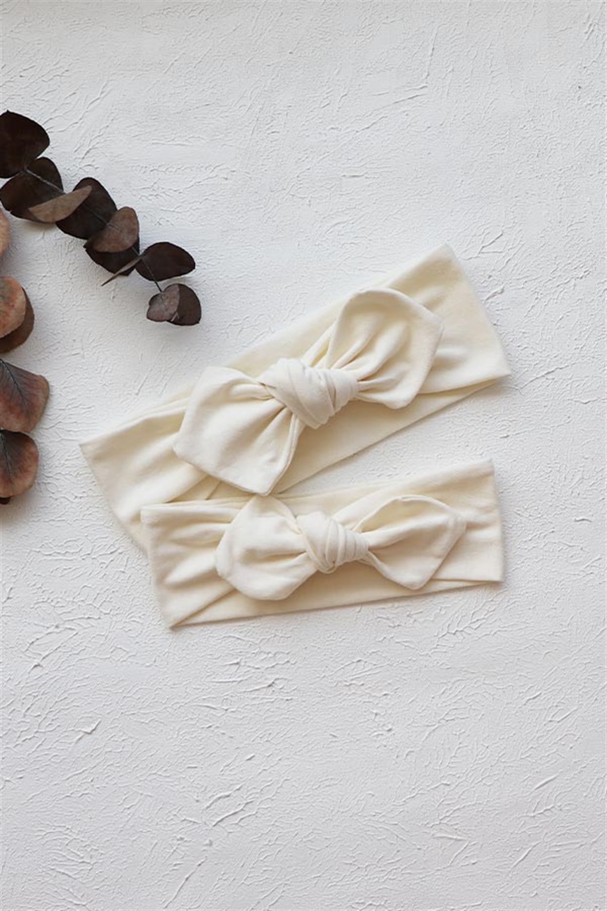 Krem Renk Anne-Bebek Tavşan Kulak Bandana