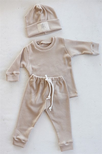 Krem Renkli Bereli Unisex Bebek Kışlık Takım