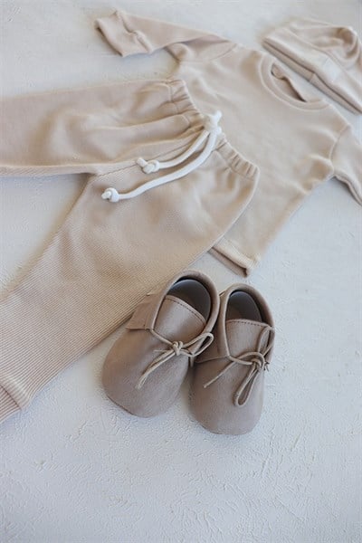 Krem Renkli Bereli Unisex Bebek Kışlık Konsept Takım