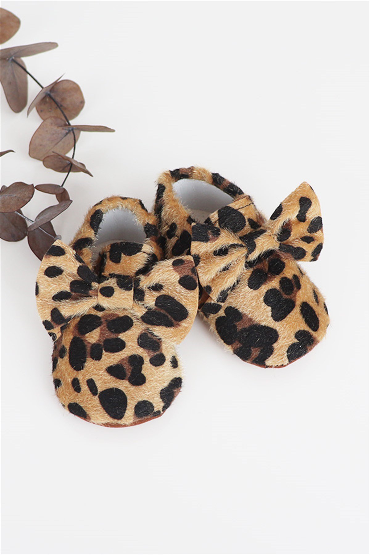 Leopar Desenli Fiyonklu Bebek Makosen Ayakkabı