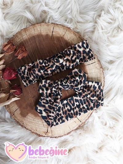 Leopar Desenli Tavşan Kulak Bandana