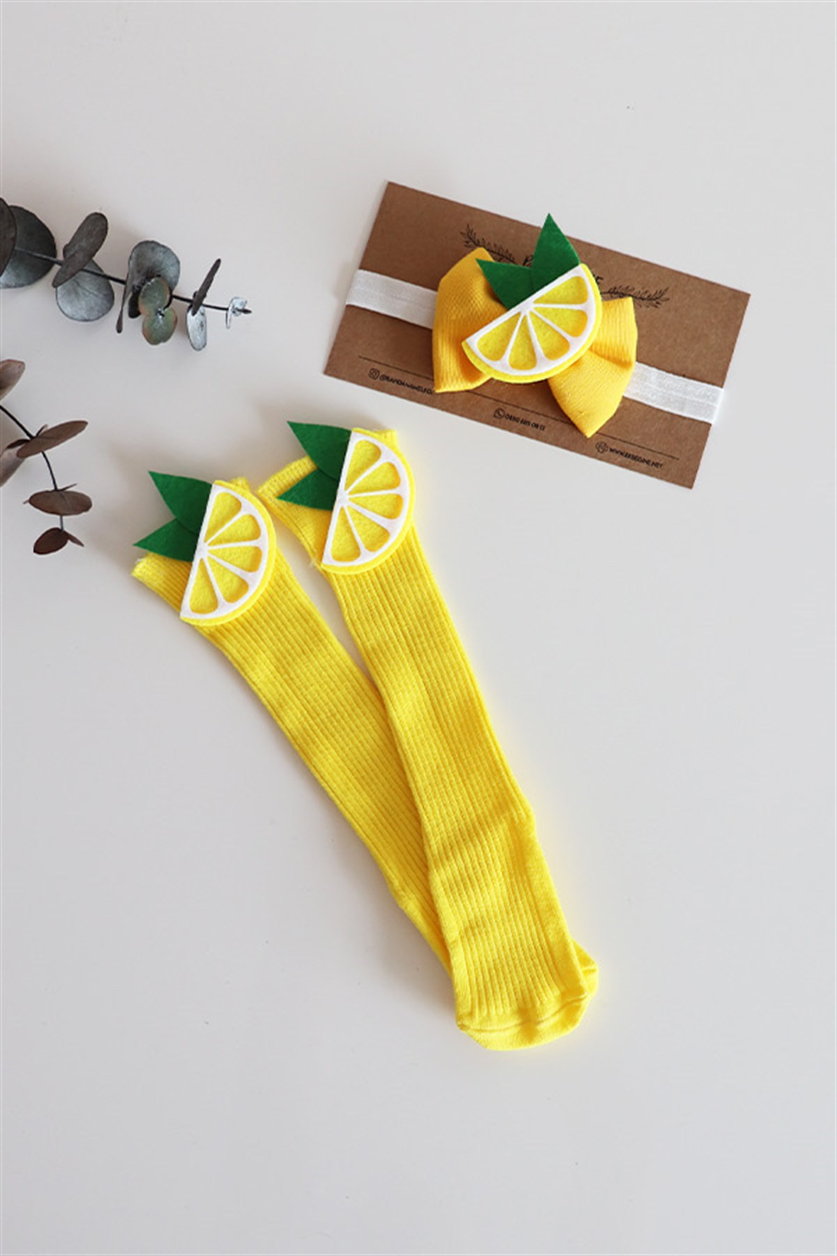 Limon Figürlü Dizaltı Çorap ve Bant Takımı
