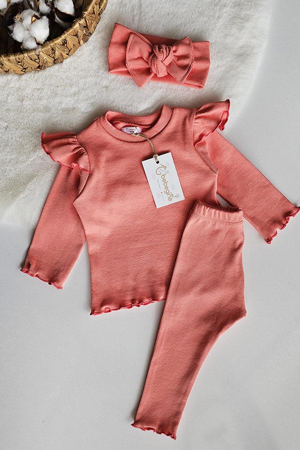 Mercan Renkli Bandanalı Ribana Taytlı Takım