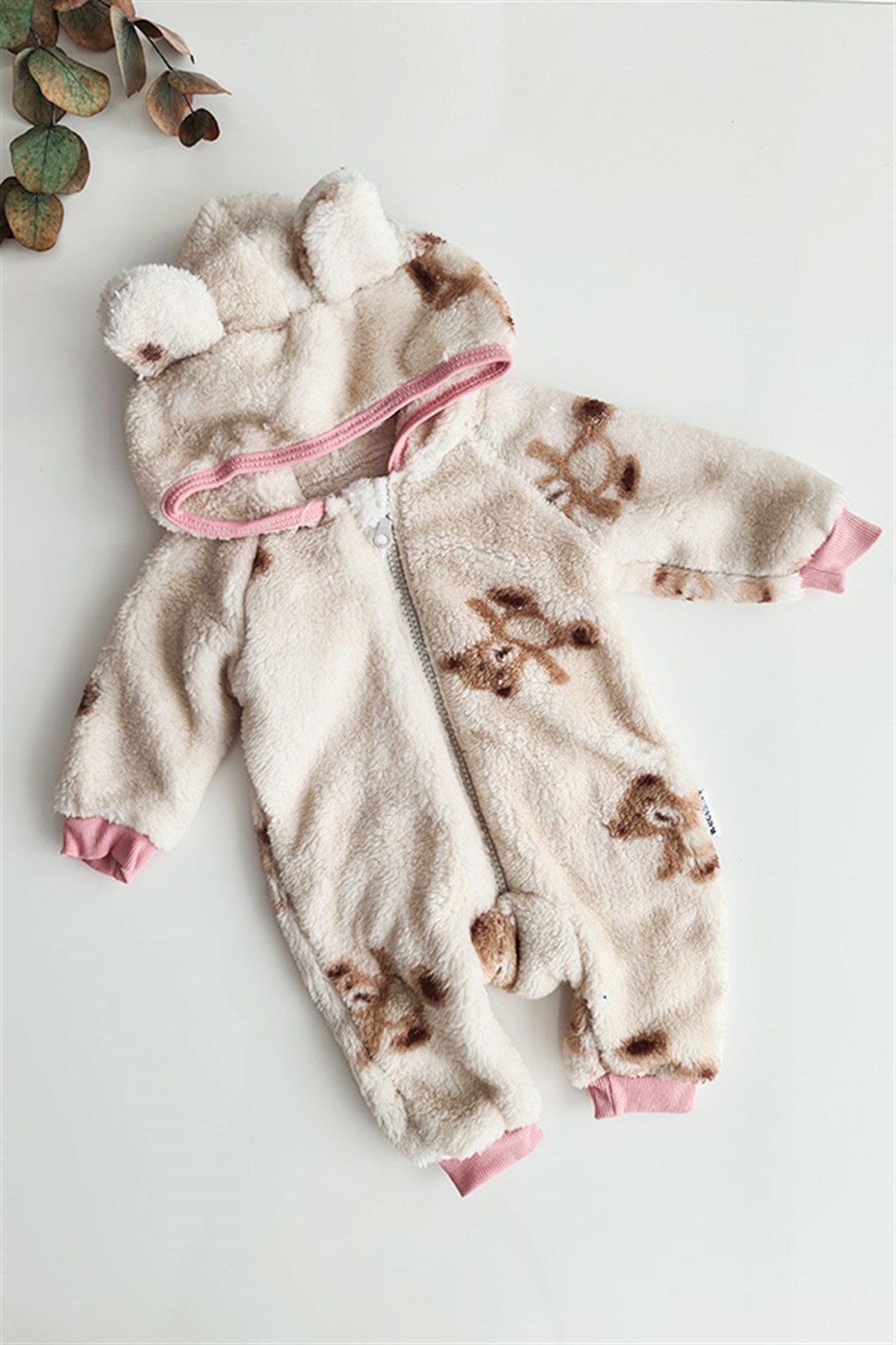 Peluş Ayıcık Desenli Kız Bebek Kışlık Tulum