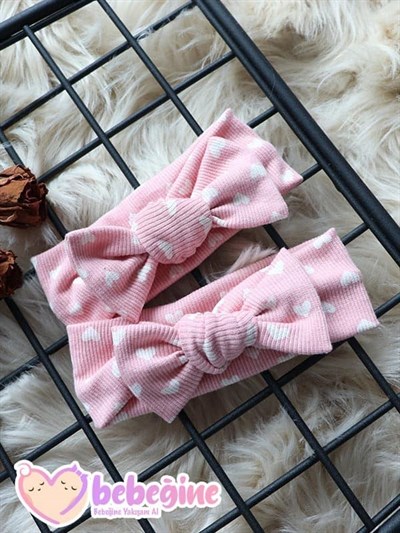 Pembe Kalp Desenli Ribana Bandana
