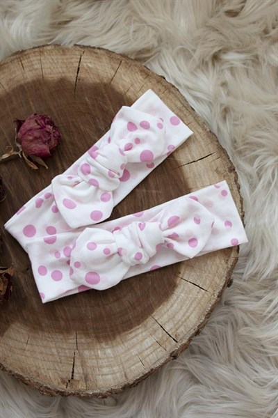 Pembe Puanlı Bebek Tavşan Kulak Bandana