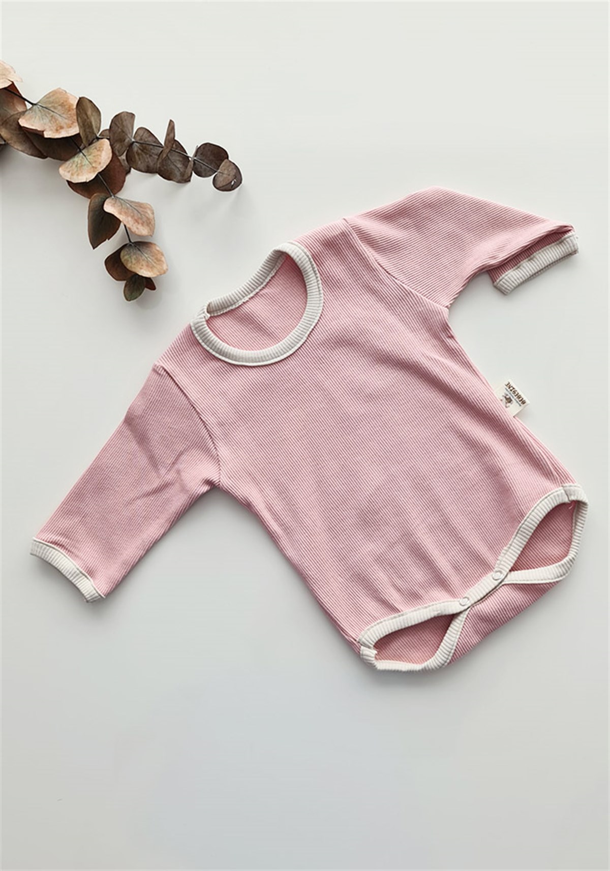 Pembe Renkli Biyeli Bebek Unisex Uzun Kollu Zıbın