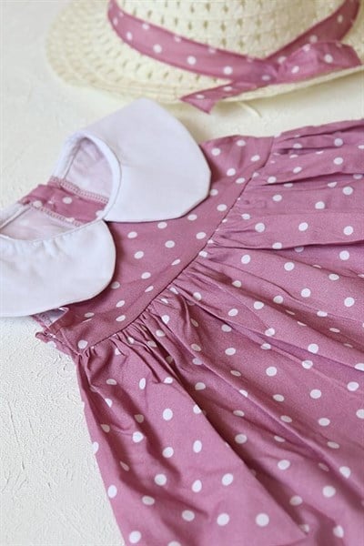 Pembe Renkli Puanlı ve Şapkalı Bebek Takım Elbise