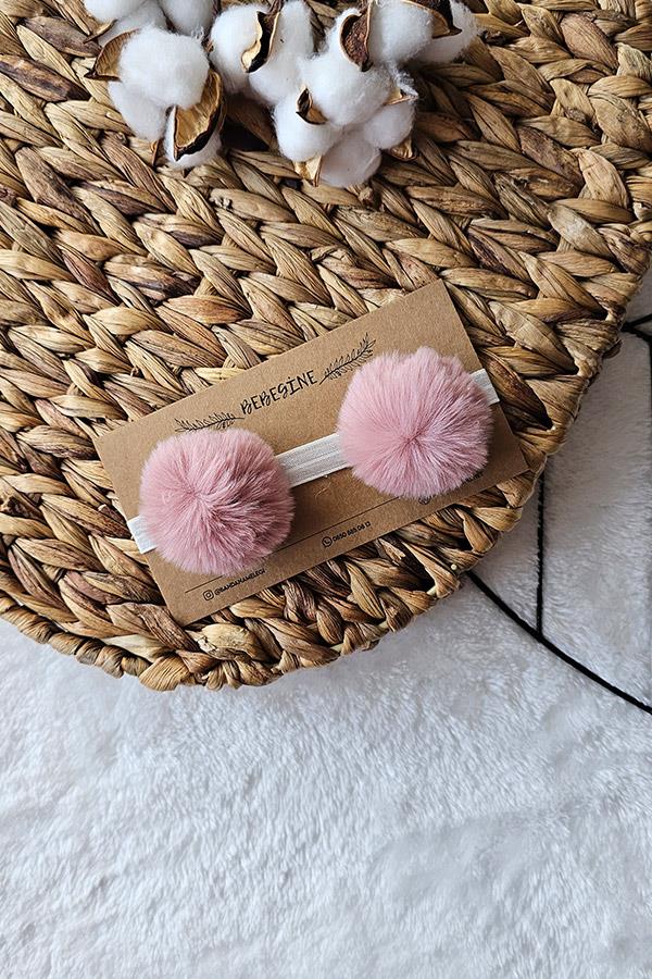 Pudra Pembe Renkli Kız Bebek Ponpon Saç Bandı