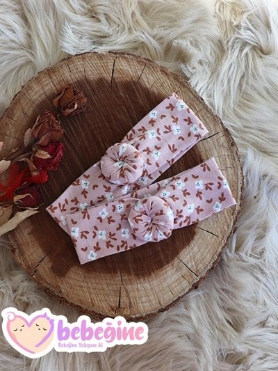Pudra Renkli Çiçek Desenli Bebek Donut Bandana