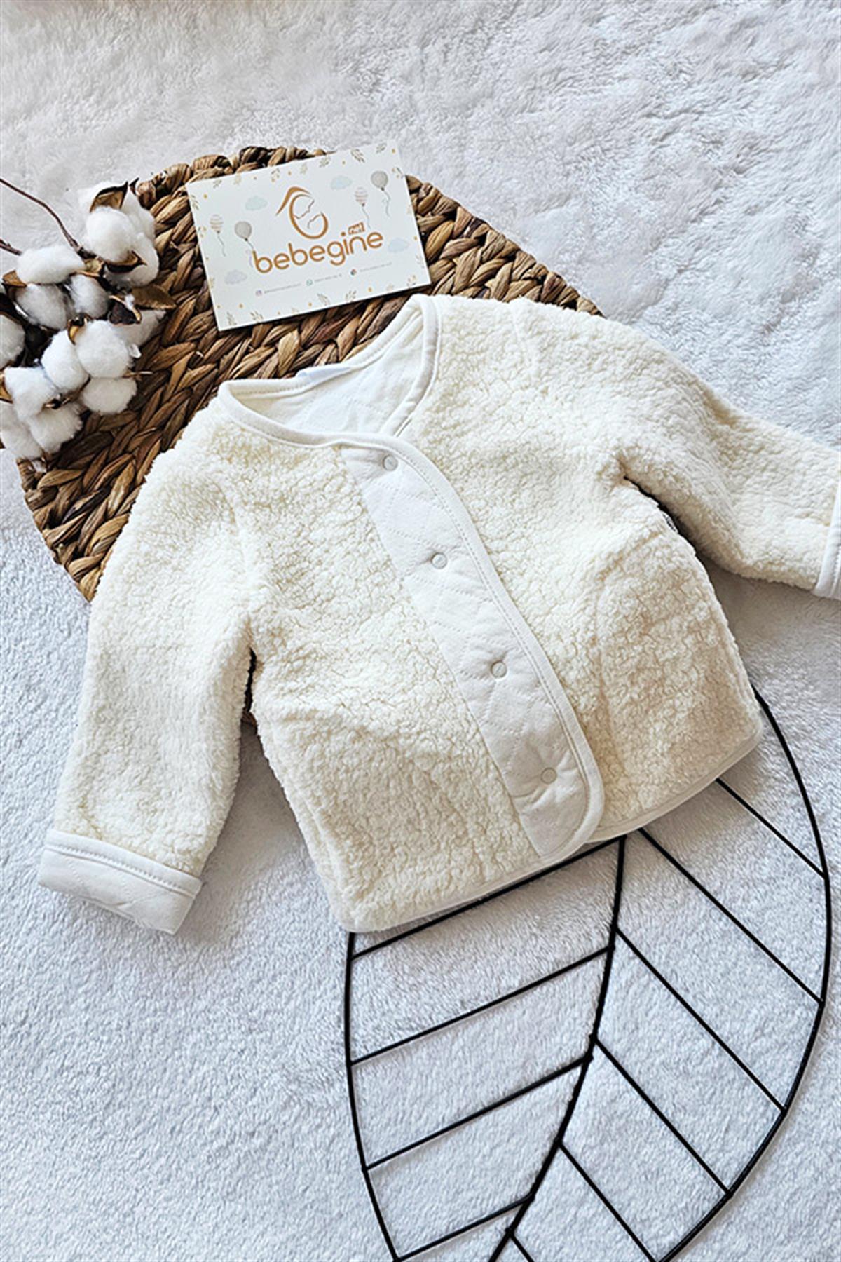 Pudra Ve Krem Renkli Teddy Kız Bebek Kışlık Ceket
