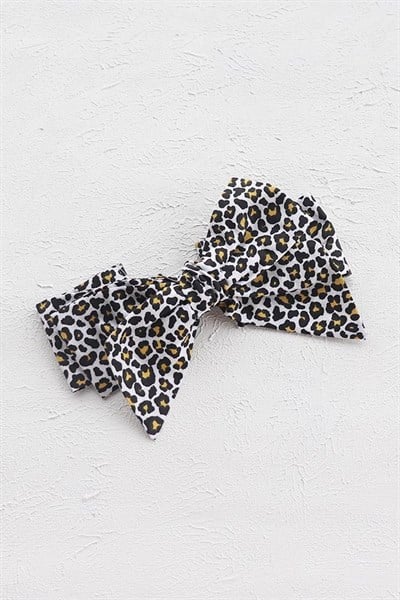 Sarı Leopar Desenli Bebek Fiyonk Bandana