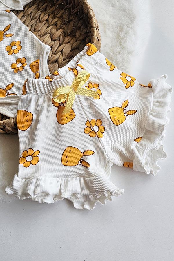 Sarı Tavşan Desenli Zıbın Şort Özel set