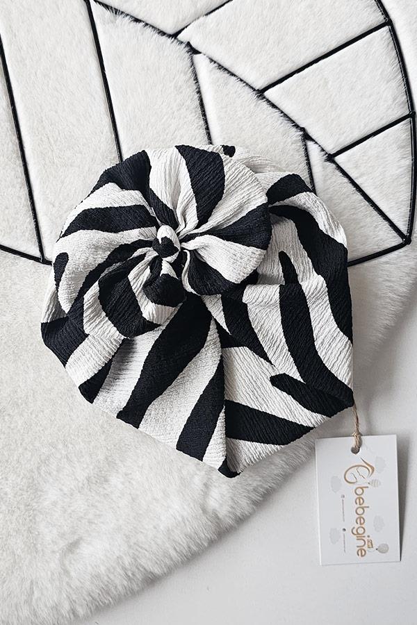 Siyah Beyaz Desenli Bürümcük Düğüm Fiyonk Bone