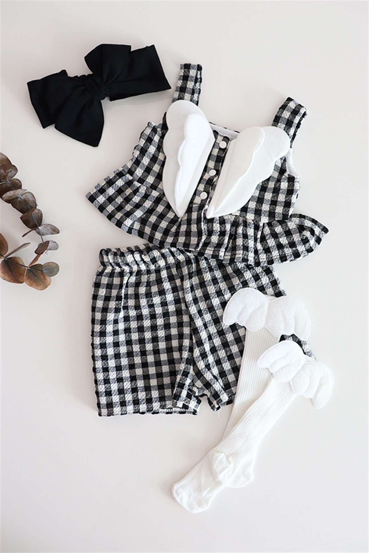 Siyah Renkli Melek Kanatlı Bebek Crop Takım Özel Set