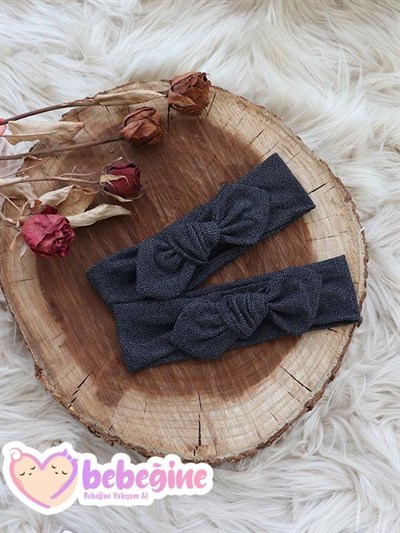 Siyah Renkli Puanlı Tavşan Kulak Bandana