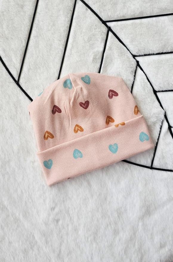 Somon Renkli, Kalp Desenli %100 Pamuklu Bebek Ribana Bere