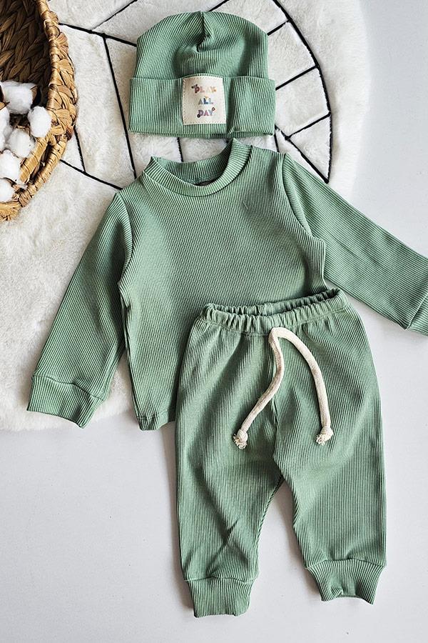 Yeşil Renk Bereli Ribana Alt Üst Takım