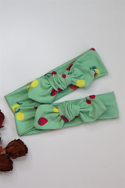 Yeşil Renkli Meyve Motifli Bebek Tavşan Kulak Bandana