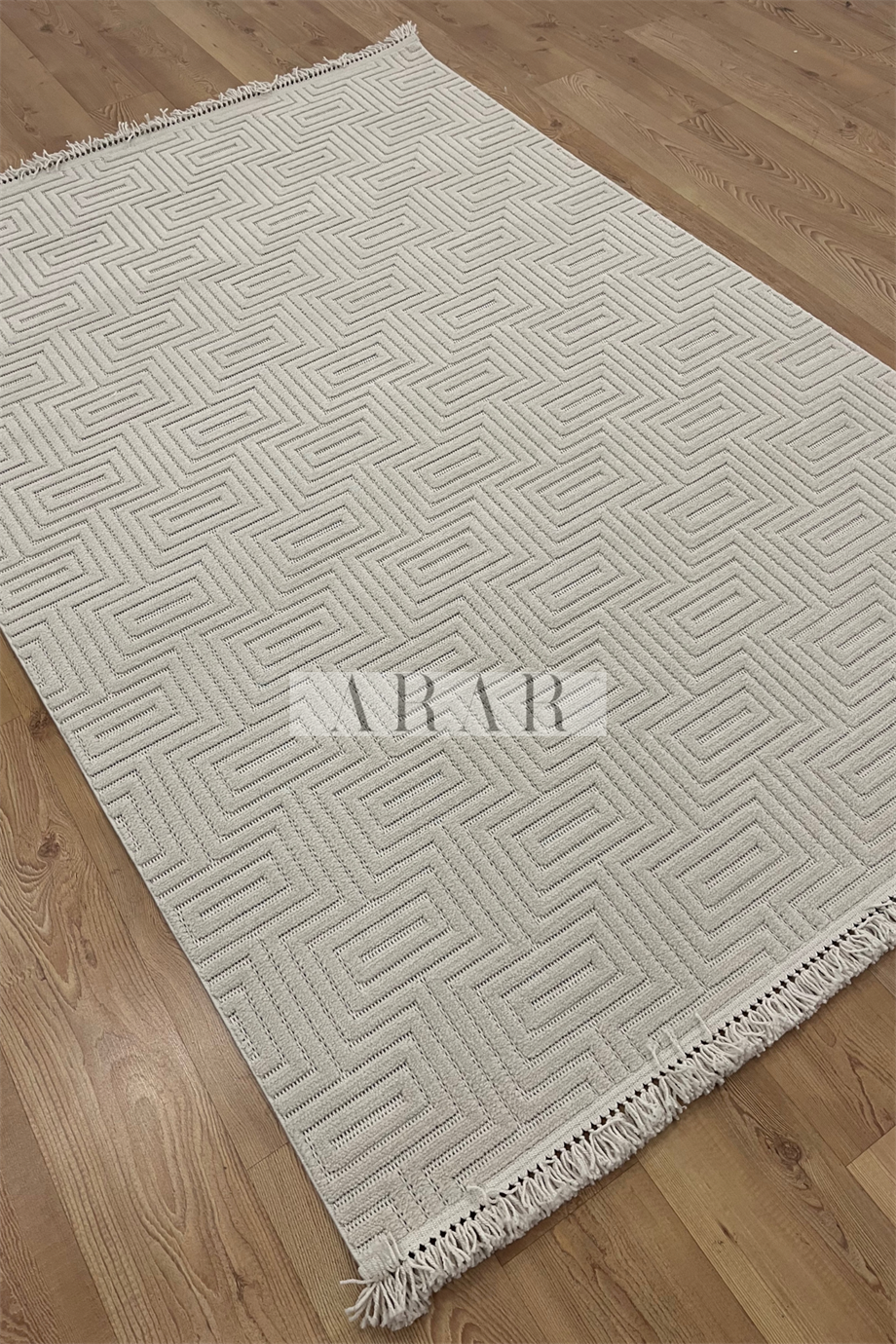 Side 1550-Bej Dokuma Taban Antitoz İskandinav Desenli Halı