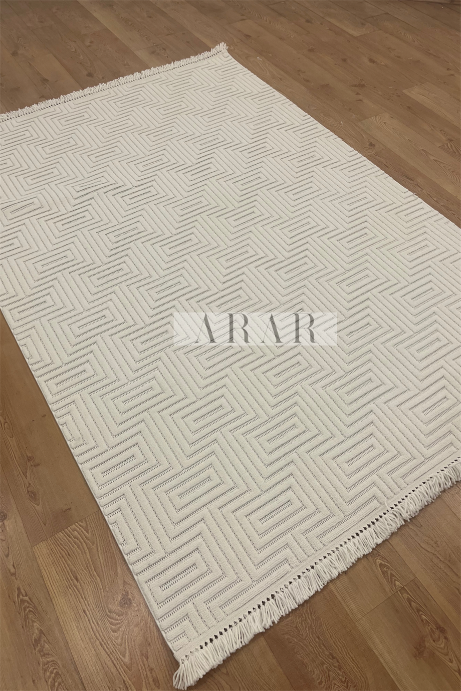 Side 1550-Krem Dokuma Taban Antitoz İskandinav Desenli Halı