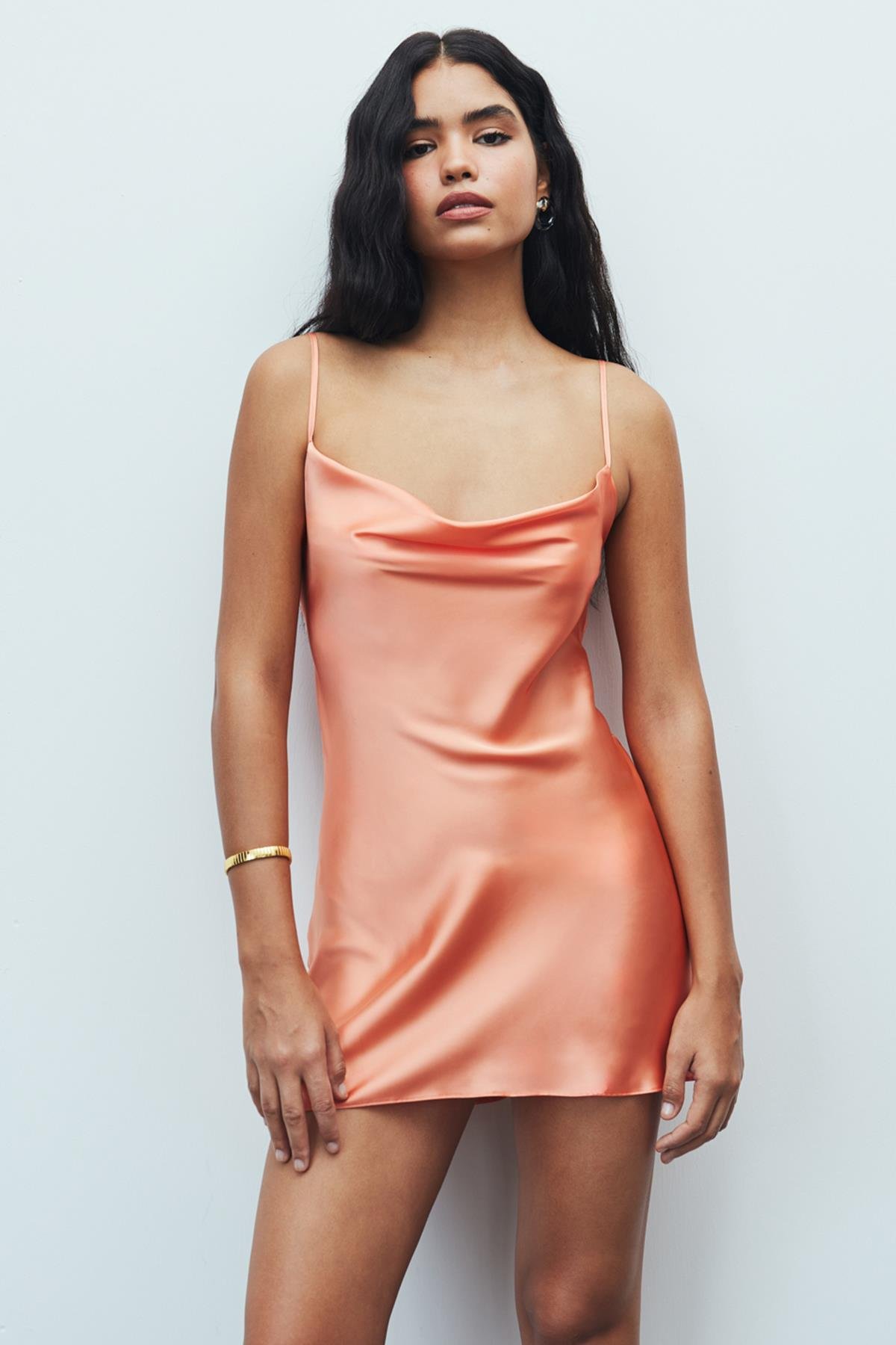 Êtincelle Satin Salmon Degaje Collar Strap Short Nightgown